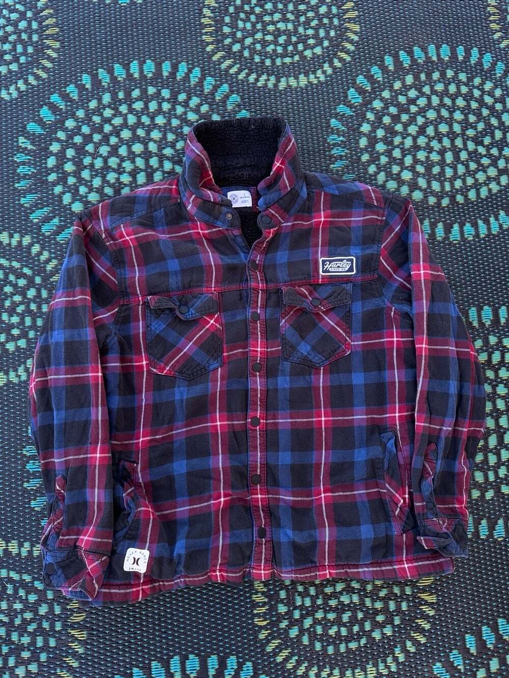 Hurley Mens Sherpa Lined Flannel Plaid Button Up Jacket